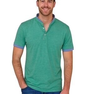 Sorrento Made in Italy Men's XL Green Henley Band Polo 100% Cotton Casual Shirt